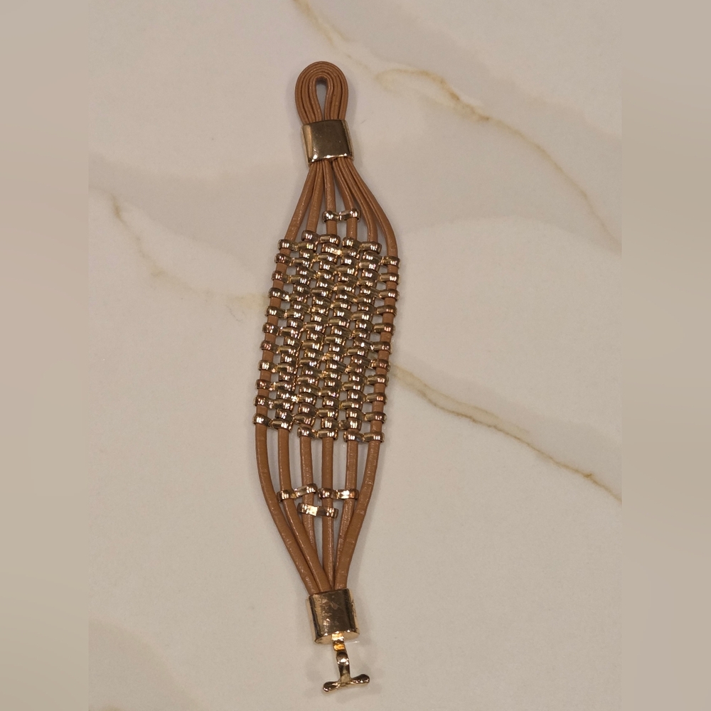 Tan and Gold Woven Bracelet